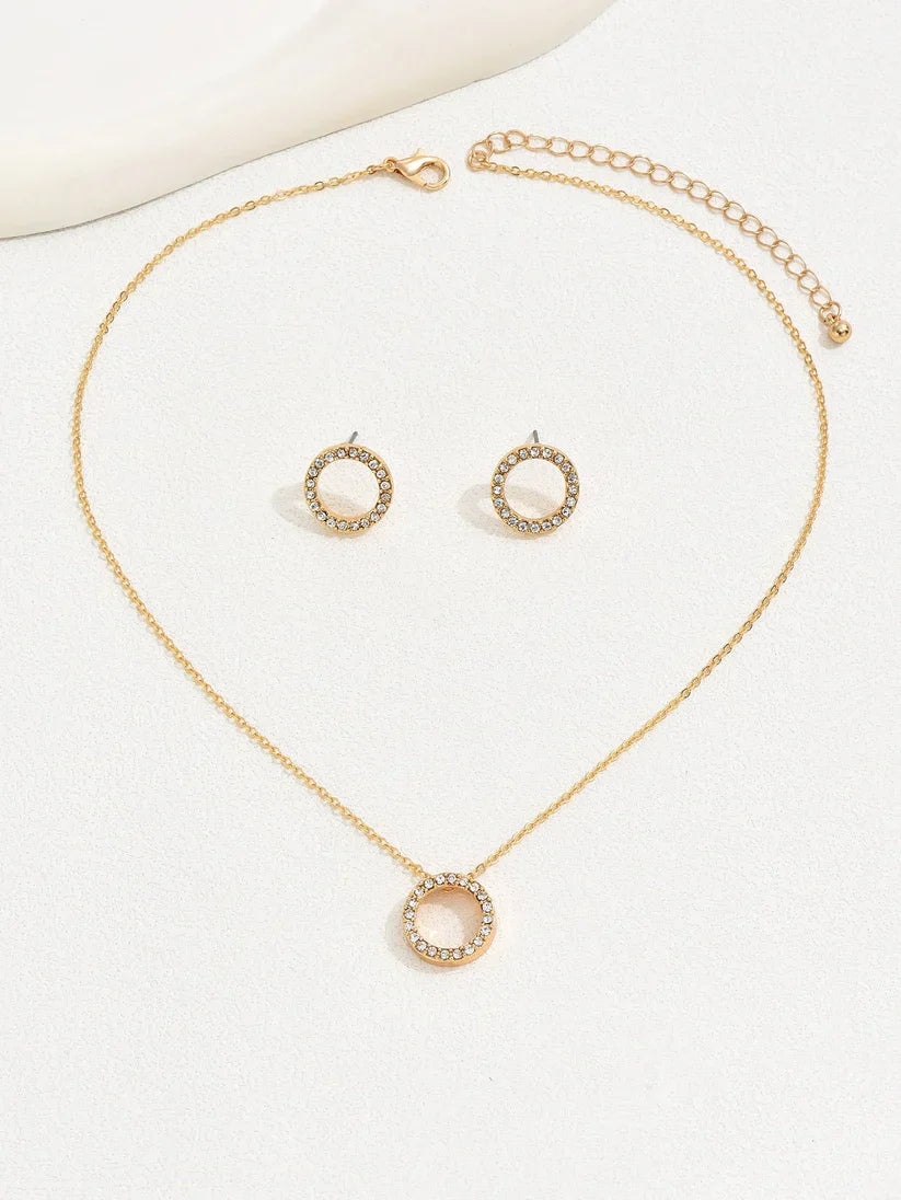 Charming & Elegant Diamond Pendant Necklace 1pair Round Earrings